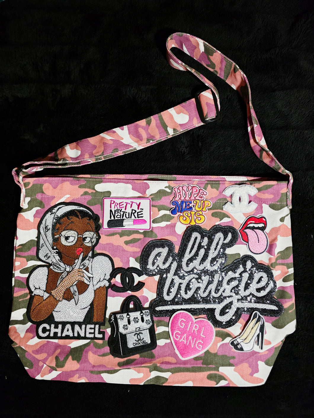 Pink camo crossbody bag