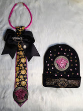 Load image into Gallery viewer, Blk, pink, and gold diva tie
