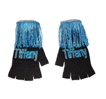 Load image into Gallery viewer, Blue fringe fingerless gloves
