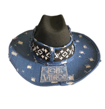 Load image into Gallery viewer, Denim &amp; Black cowgirl hat
