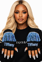 Load image into Gallery viewer, Blue fringe fingerless gloves
