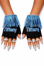 Load image into Gallery viewer, Blue fringe fingerless gloves
