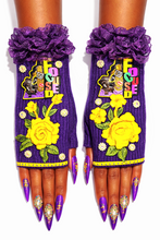 Load image into Gallery viewer, Purple and Yellow beanie and gloves
