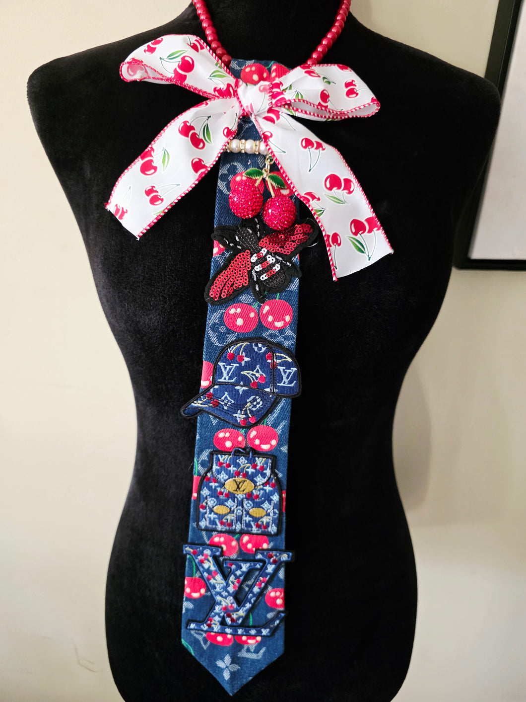 Denim cherry diva tie